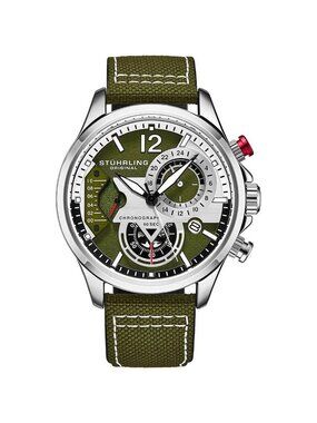 NWT Stuhrling Original Aviator Quartz Green Dial Men's Watch